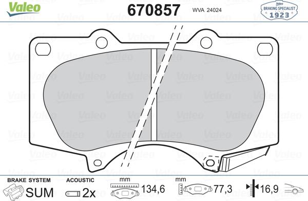 VALEO 670857 - Гальмівні колодки, дискові гальма autozip.com.ua