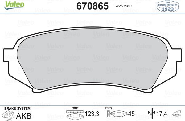 Valeo 670865 - Гальмівні колодки, дискові гальма autozip.com.ua