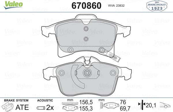 Valeo 670860 - Гальмівні колодки, дискові гальма autozip.com.ua