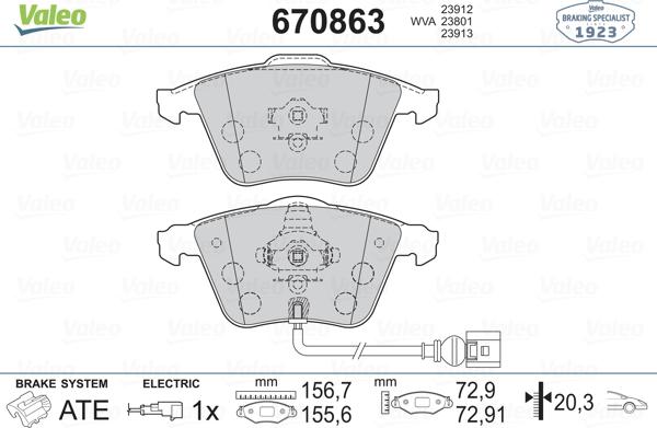 Valeo 670863 - Гальмівні колодки, дискові гальма autozip.com.ua