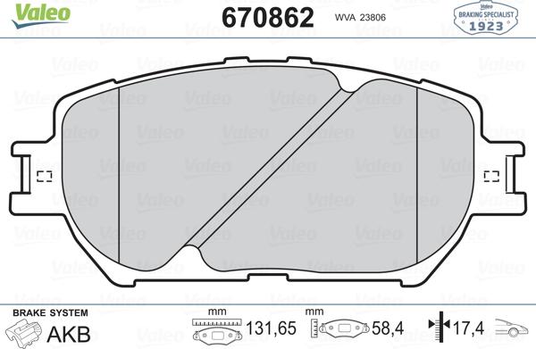 VALEO 670862 - Гальмівні колодки, дискові гальма autozip.com.ua