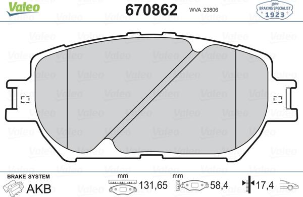 Valeo 670862 - Гальмівні колодки, дискові гальма autozip.com.ua