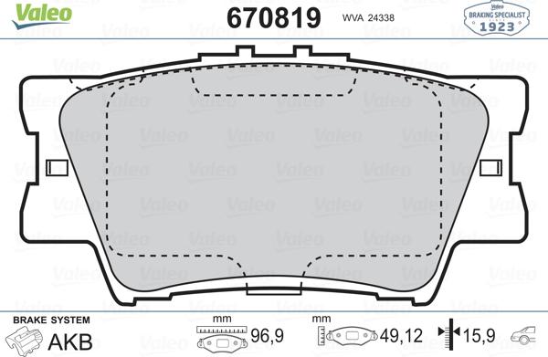 VALEO 670819 - Гальмівні колодки, дискові гальма autozip.com.ua