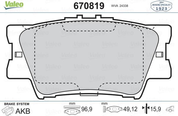 Valeo 670819 - Гальмівні колодки, дискові гальма autozip.com.ua