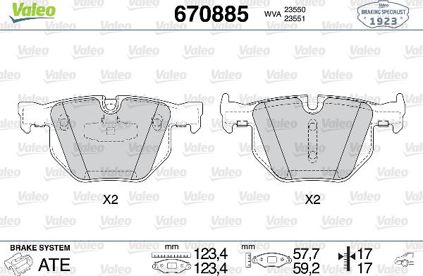 VALEO 670885 - Гальмівні колодки, дискові гальма autozip.com.ua