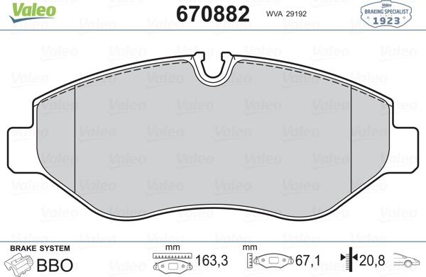 Valeo 670882 - Гальмівні колодки, дискові гальма autozip.com.ua