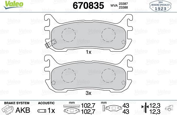 Valeo 670835 - Гальмівні колодки, дискові гальма autozip.com.ua