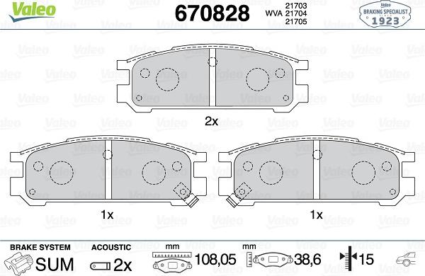 Valeo 670828 - Гальмівні колодки, дискові гальма autozip.com.ua