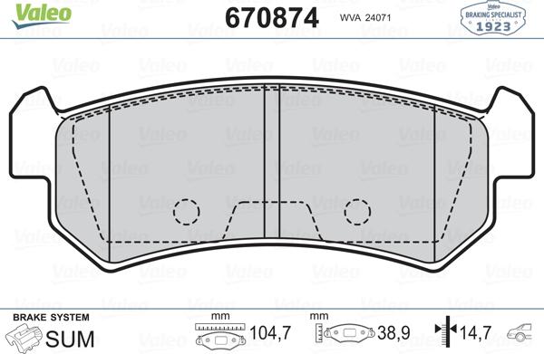 Valeo 670874 - Гальмівні колодки, дискові гальма autozip.com.ua