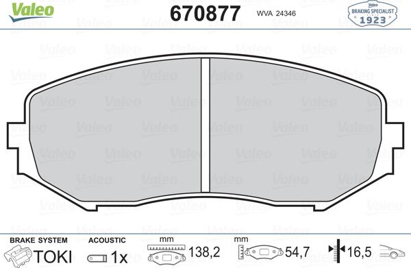 VALEO 670877 - Гальмівні колодки, дискові гальма autozip.com.ua