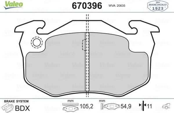 Valeo 670396 - Гальмівні колодки, дискові гальма autozip.com.ua