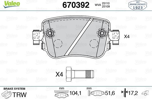 Valeo 670392 - Гальмівні колодки, дискові гальма autozip.com.ua