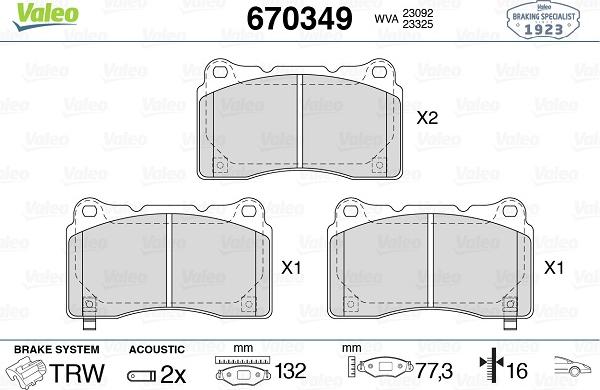 Valeo 670349 - Гальмівні колодки, дискові гальма autozip.com.ua