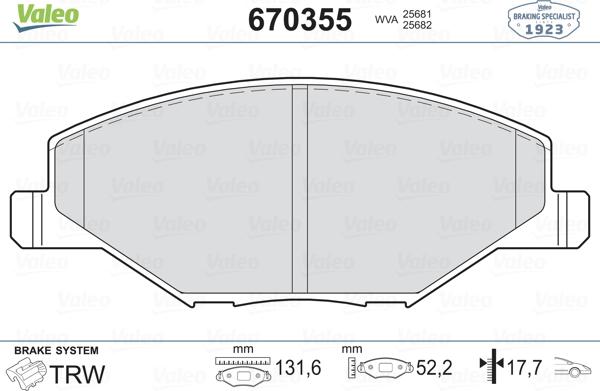 Valeo 670355 - Гальмівні колодки, дискові гальма autozip.com.ua