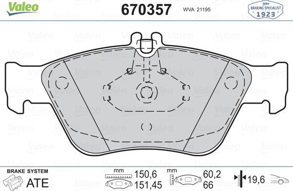 Valeo 670357 - Гальмівні колодки, дискові гальма autozip.com.ua