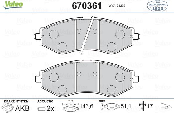 Valeo 670361 - Гальмівні колодки, дискові гальма autozip.com.ua