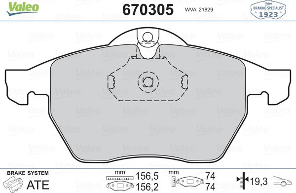Valeo 670305 - Гальмівні колодки, дискові гальма autozip.com.ua
