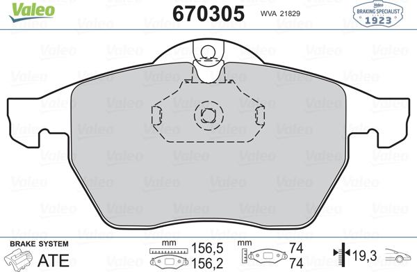 VALEO 670305 - Гальмівні колодки, дискові гальма autozip.com.ua