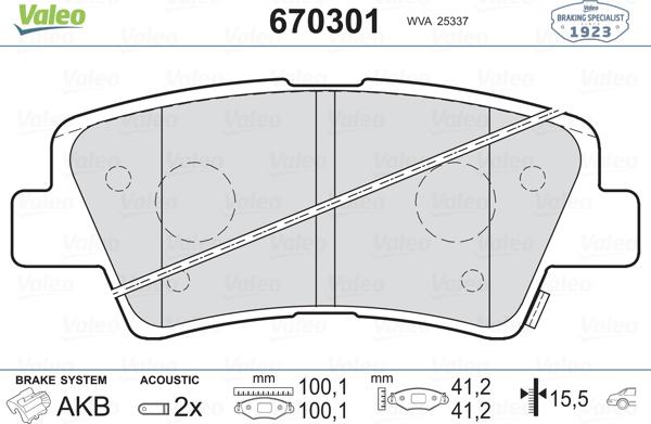 Valeo 670301 - Гальмівні колодки, дискові гальма autozip.com.ua