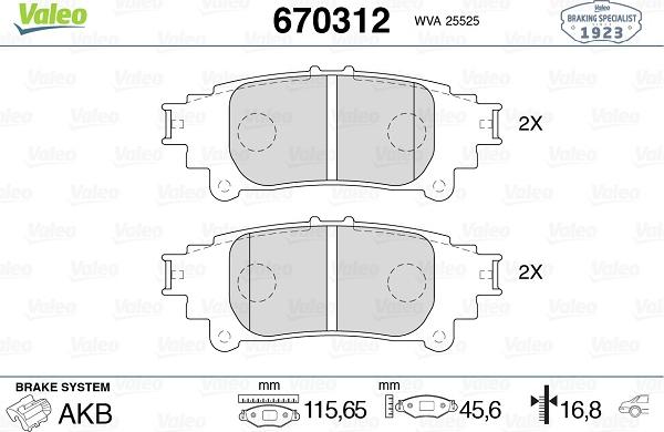 VALEO 670312 - Гальмівні колодки, дискові гальма autozip.com.ua