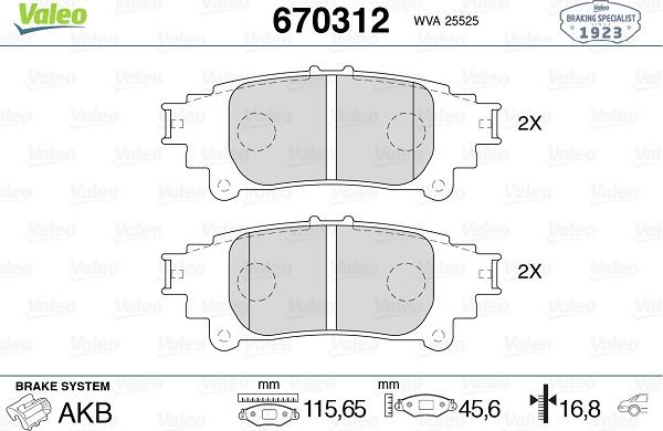 Valeo 670312 - Гальмівні колодки, дискові гальма autozip.com.ua