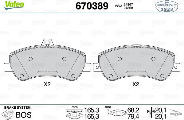 Valeo 670389 - Гальмівні колодки, дискові гальма autozip.com.ua