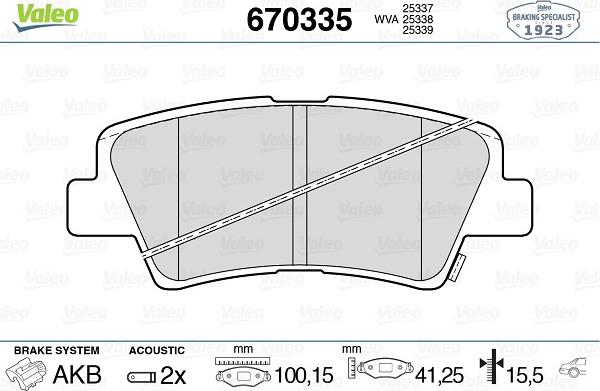 Valeo 670335 - Гальмівні колодки, дискові гальма autozip.com.ua