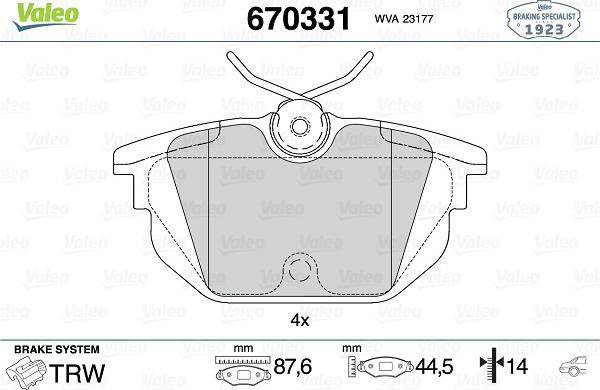 Valeo 670331 - Гальмівні колодки, дискові гальма autozip.com.ua