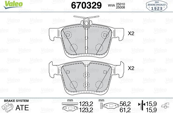 Valeo 670329 - Гальмівні колодки, дискові гальма autozip.com.ua