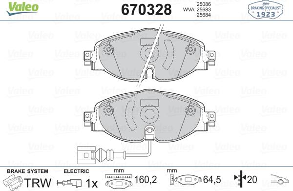 Valeo 670328 - Гальмівні колодки, дискові гальма autozip.com.ua