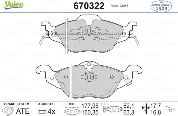 Valeo 670322 - Гальмівні колодки, дискові гальма autozip.com.ua