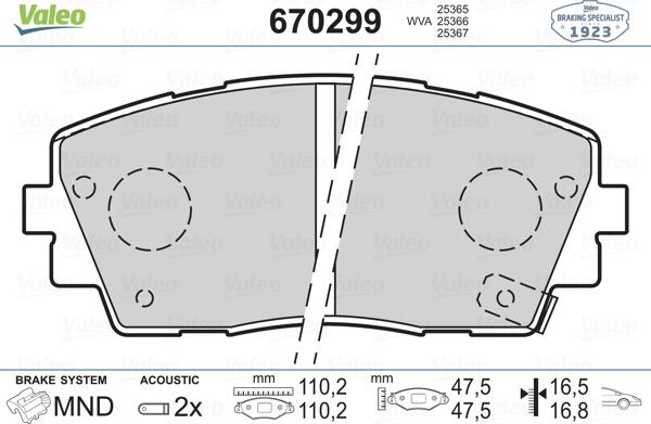 Valeo 670299 - Гальмівні колодки, дискові гальма autozip.com.ua