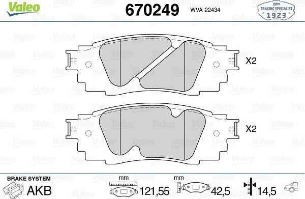 VALEO 670249 - Гальмівні колодки, дискові гальма autozip.com.ua