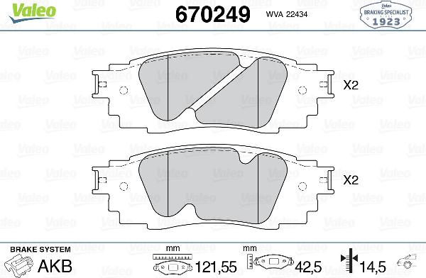 VALEO 670249 - Гальмівні колодки, дискові гальма autozip.com.ua