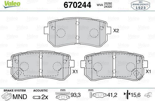 Valeo 670244 - Гальмівні колодки, дискові гальма autozip.com.ua