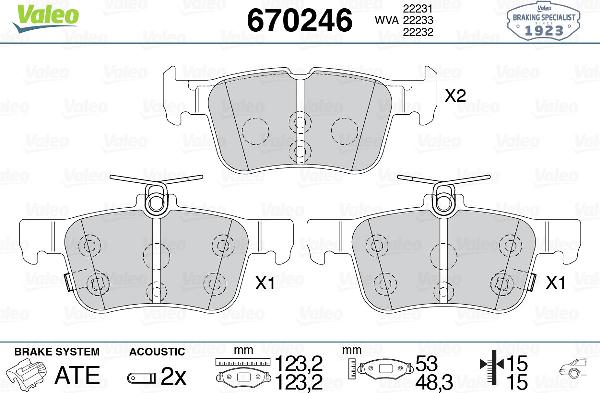 VALEO 670246 - Гальмівні колодки, дискові гальма autozip.com.ua