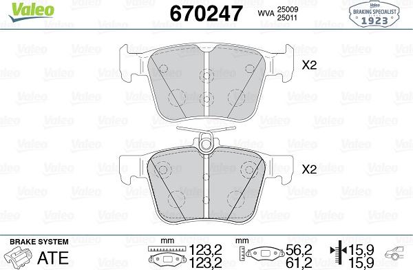 Valeo 670247 - Гальмівні колодки, дискові гальма autozip.com.ua