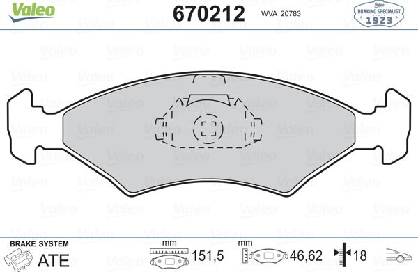 Valeo 670212 - Гальмівні колодки, дискові гальма autozip.com.ua