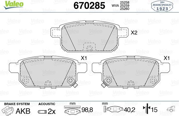 Valeo 670285 - Гальмівні колодки, дискові гальма autozip.com.ua