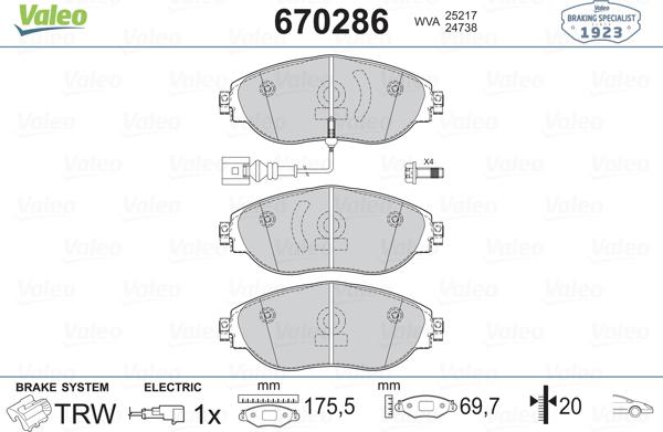 Valeo 670286 - Гальмівні колодки, дискові гальма autozip.com.ua