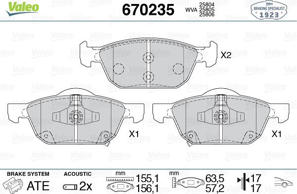 Valeo 670235 - Гальмівні колодки, дискові гальма autozip.com.ua