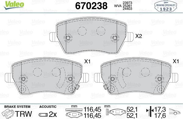 Valeo 670238 - Гальмівні колодки, дискові гальма autozip.com.ua