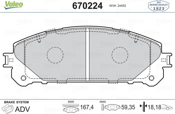 VALEO 670224 - Гальмівні колодки, дискові гальма autozip.com.ua
