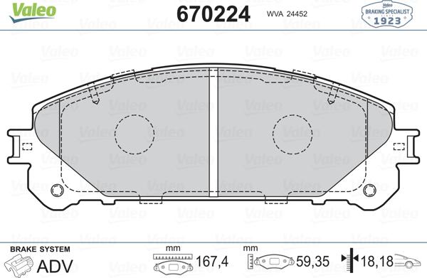 Valeo 670224 - Гальмівні колодки, дискові гальма autozip.com.ua