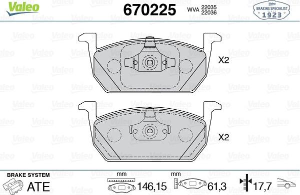 Valeo 670225 - Гальмівні колодки, дискові гальма autozip.com.ua