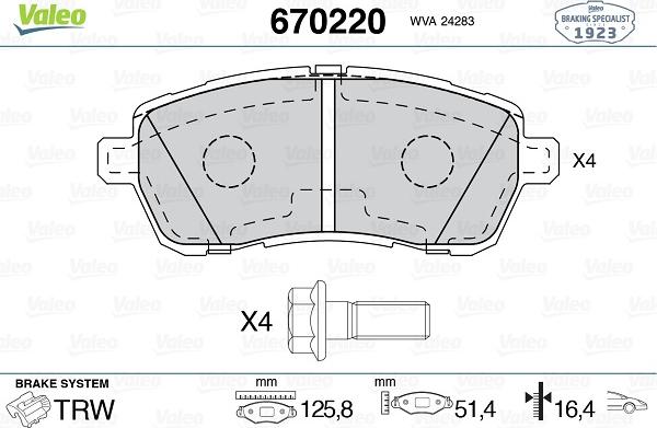 Valeo 670220 - Гальмівні колодки, дискові гальма autozip.com.ua