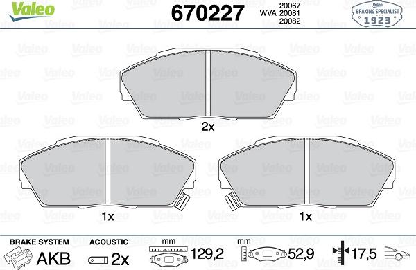 Valeo 670227 - Гальмівні колодки, дискові гальма autozip.com.ua