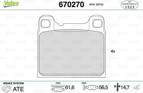 Valeo 670270 - Гальмівні колодки, дискові гальма autozip.com.ua