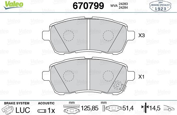 Valeo 670799 - Гальмівні колодки, дискові гальма autozip.com.ua