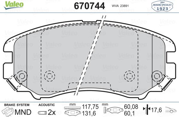 Valeo 670744 - Гальмівні колодки, дискові гальма autozip.com.ua